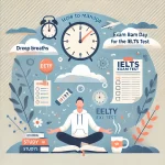 DALL·E 2024 11 12 17.39.50 Create an image for a blog titled How to Manage Exam Day Anxiety for the IELTS Test. The image should feature a calm inviting background with soft